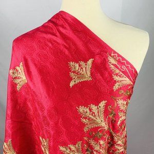 Women Lady Wrap Shawl Scarf Throw Gold Embroidered Flowers Work 28x83 India